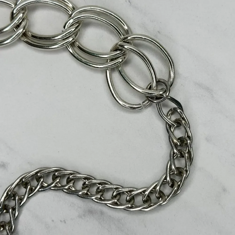 Chunky Silver Tone Double Oval Link Chain Belt One Size (OS) ✨